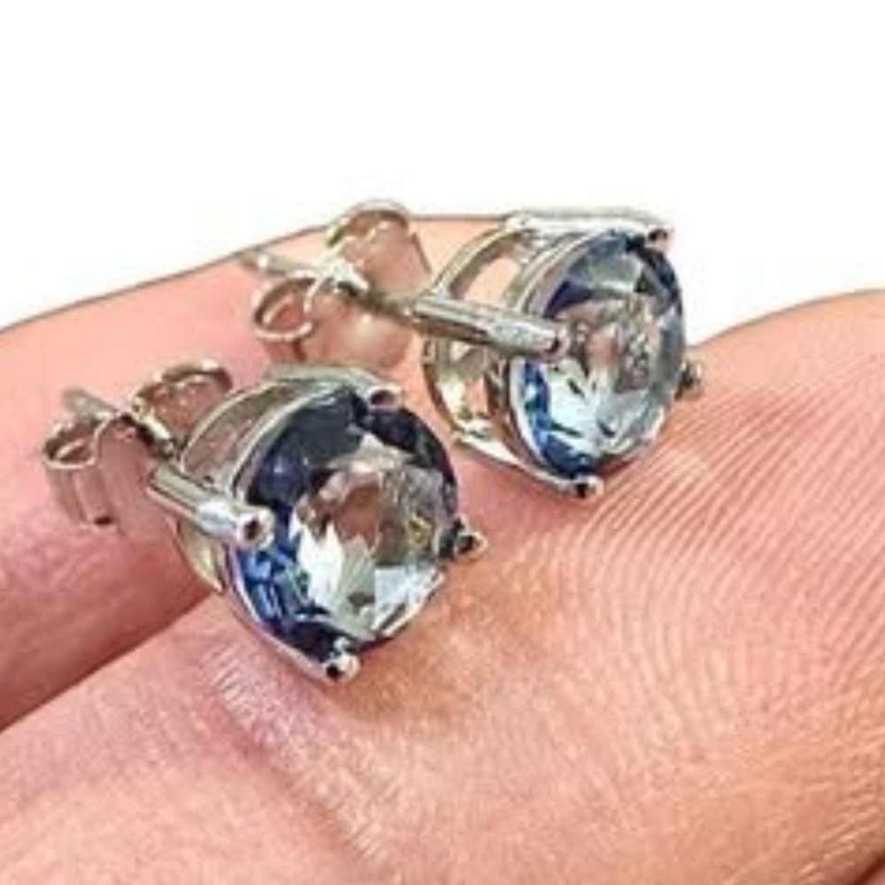 Tanzanite Earrings Stud, December Birthstone Earrings, 6MM, 925 Sterling Silver